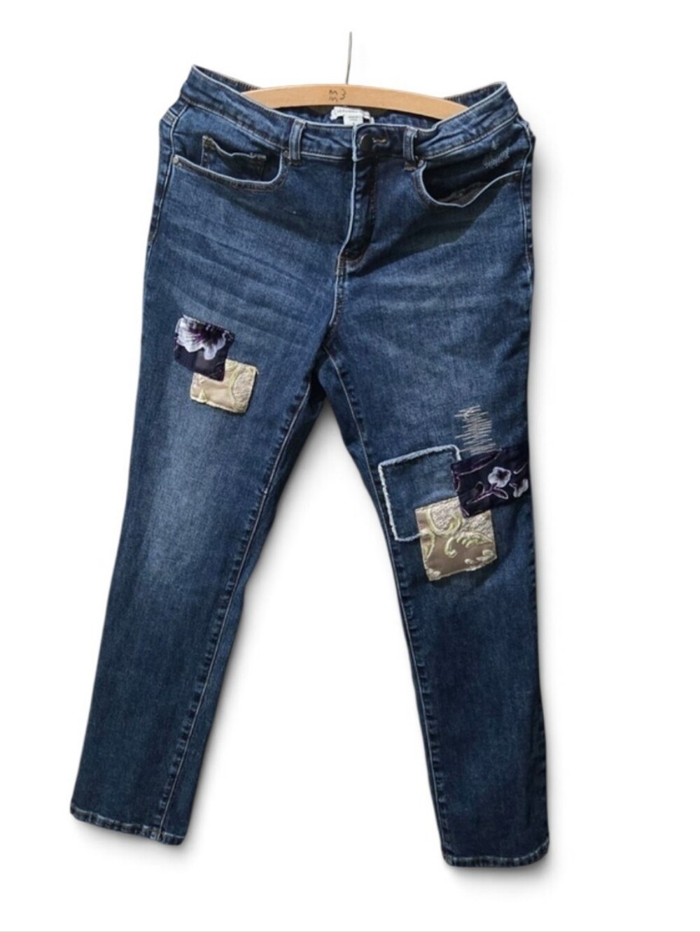 Coldwater Creek Embellished Patchwork Skinny Jeans Women's Size 4 Boho Stretch
